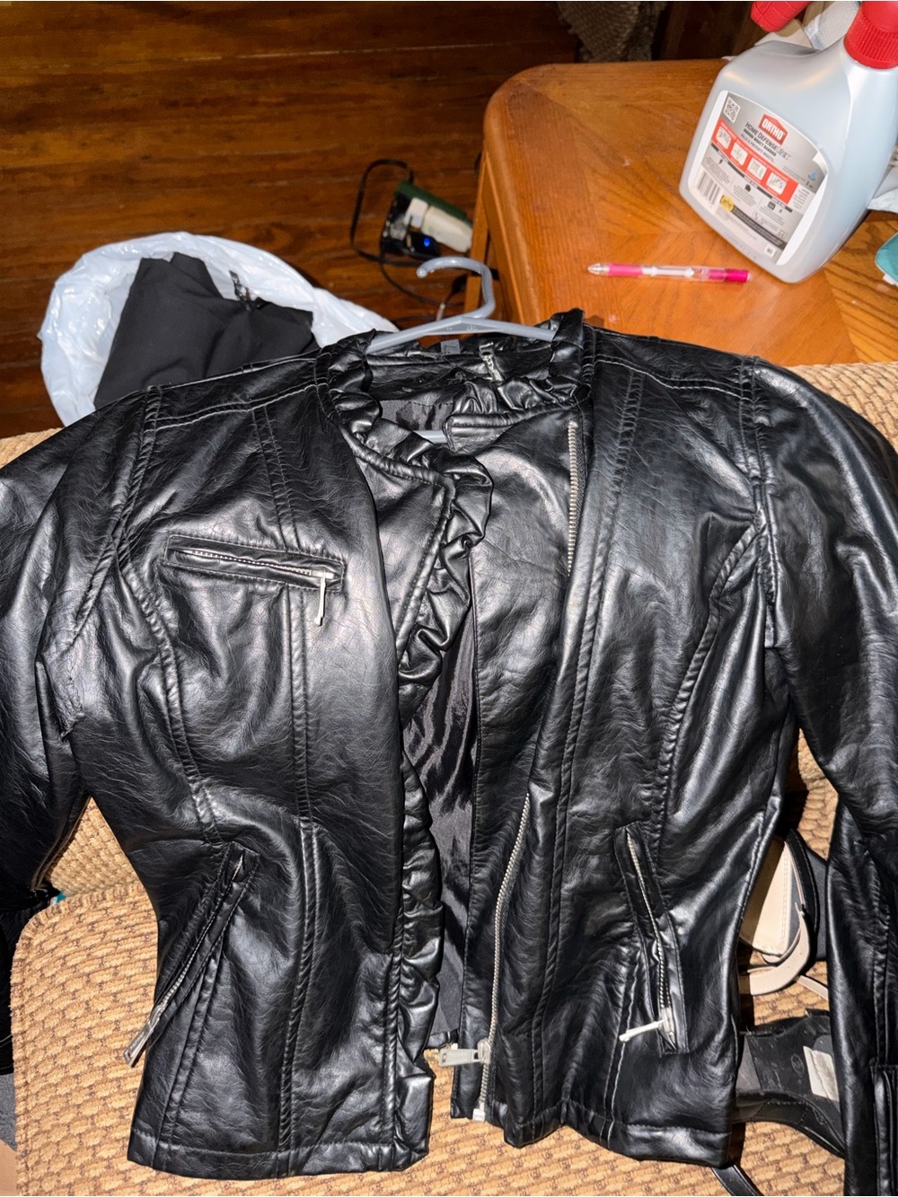 Women’s Black Faux Leather Zip-Front Jacket